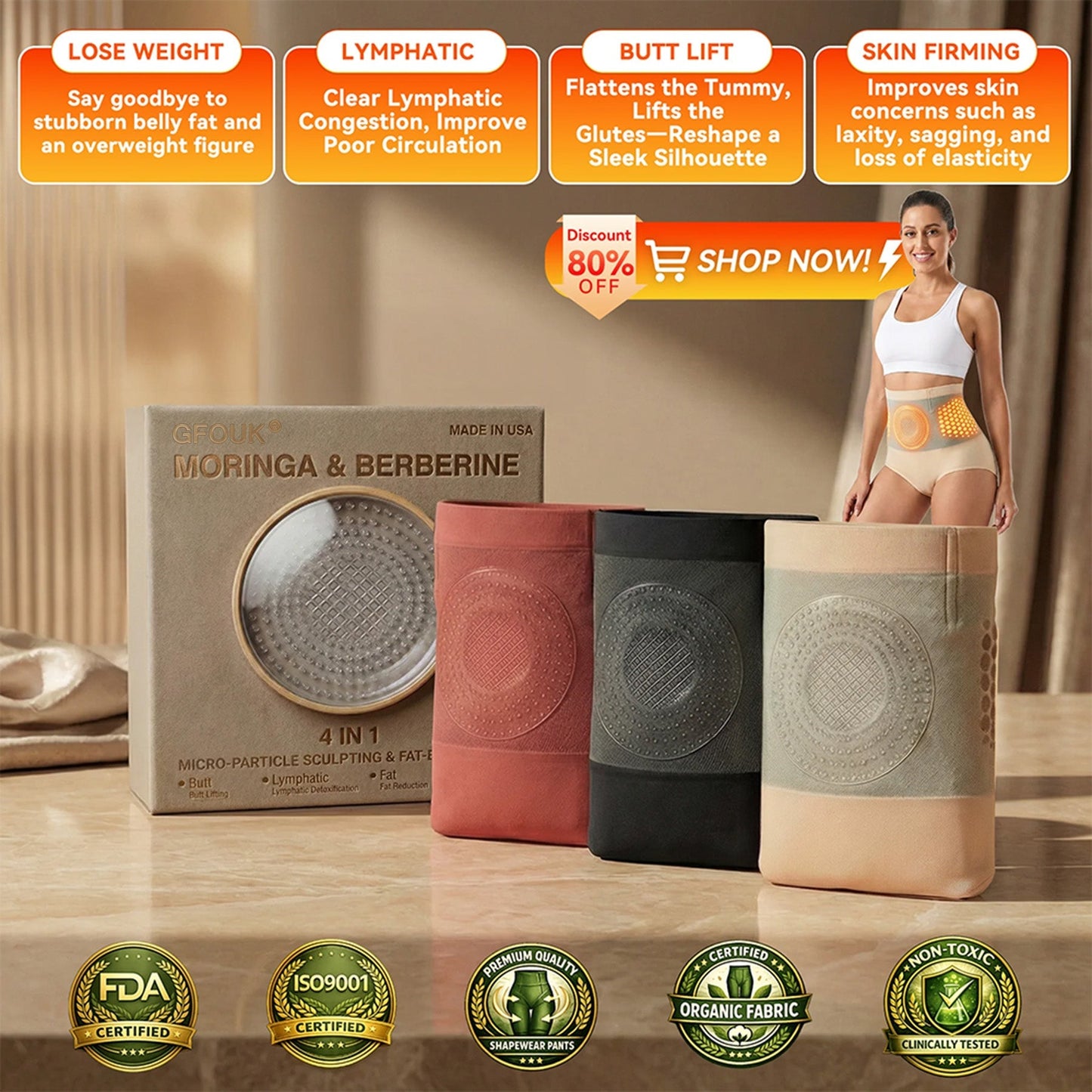 🩳🍵 Official Brand Store | 🍵 GFOUK® 2026 Moringa & Berberine 4-in-1 Micro-Particle Sculpting & Fat-Burning Shorts